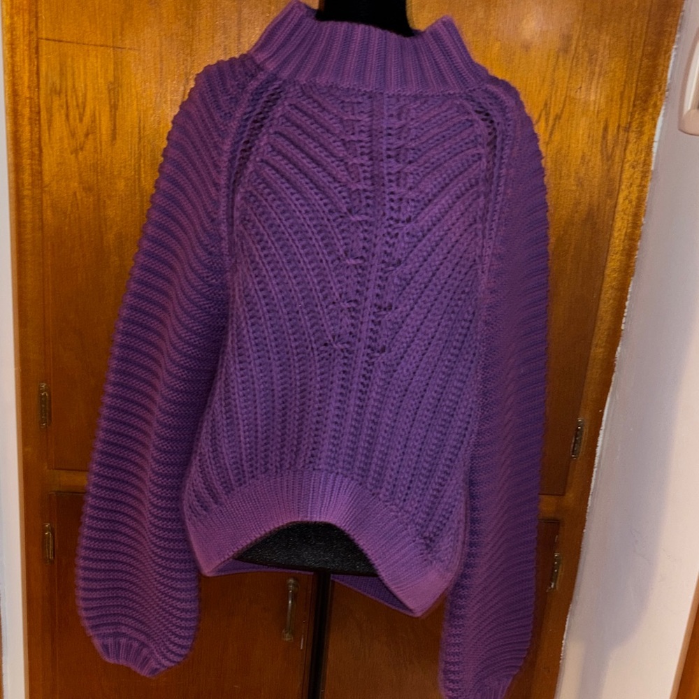 NWT FREE PEOPLE Glowing Orchid Purple Women's Sweetheart Sweater SZ LARGE - Picture 2 of 11